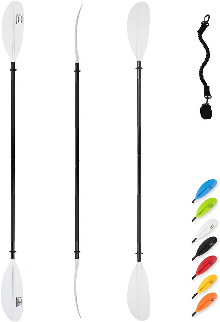 OCEANBROAD Kayak Paddle 86in/218cm, 90.5in/230cm, 95in/241cm Alloy Shaft Kayaking Boating Canoeing Oar with Paddle Leash (White)