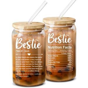 NewEleven Gift For Friends, Bestie - Birthday Gifts for Women Friendship - Unique Friendship Gifts For Women, Friend, Bestie, Bff, Soul Sister, Work Bestie - 16 Oz Coffee Glass