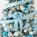 2 x MEEDEE Blue Diagonal Stripe Ribbon 2.5 Inch Blue Satin with Turquoise and Teal Glitter Wired Ribbon for Wreath Bow, Topper Bow, Tree, Garlands (10 Yards)