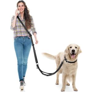 Hands Free Dog Leash, Multifunctional Crossbody Dog Leash, 5.9-9.5Ft Long Waist Belt with Car Safety Buckle and Double-Sided Reflective Stitches for Dogs (Black)