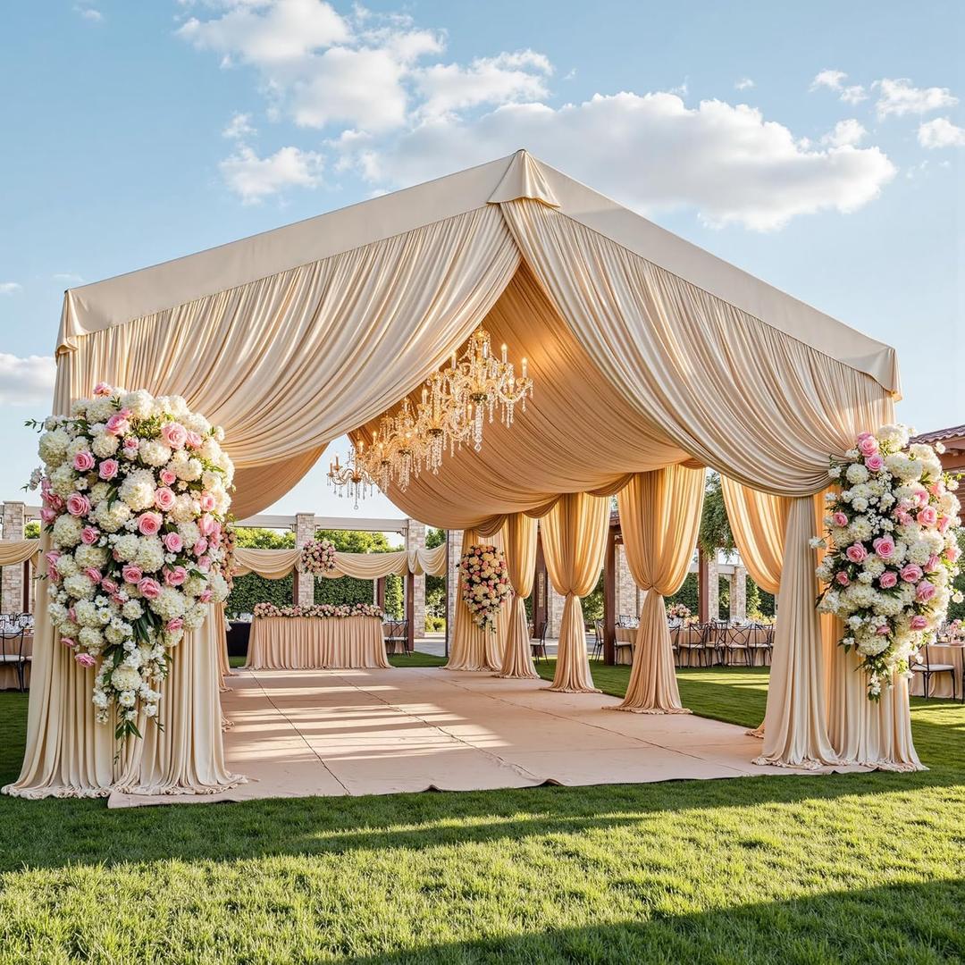 50ftx40ft Champagne Ceiling Curtain for Wedding Parties 10 Panels Wrinkle-Free 40 FT Long Tent Draping Curtains for Wedding, Birthday & Theme Parties, 40ft Height with Rod Pocket