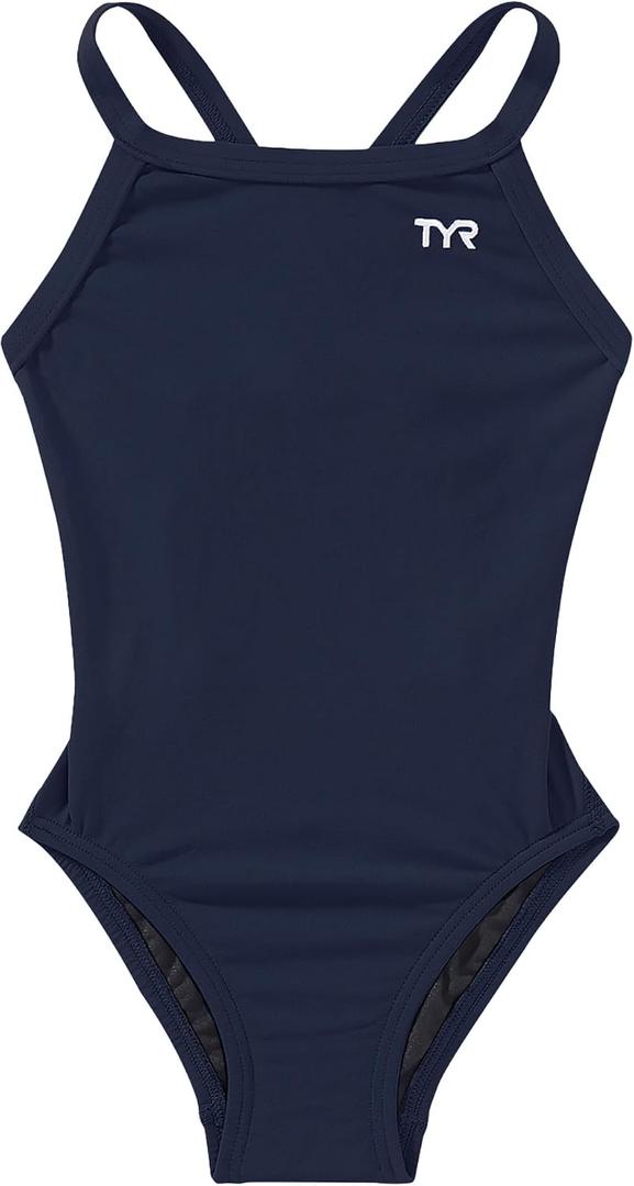 TYR Sport Girls' Solid Durafast Diamondback Swim Suit (Navy, 24)