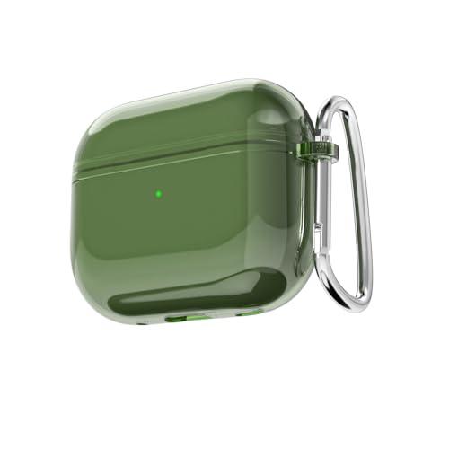 LoeoeL for Airpods 4 Case Clear, Transparent Silicone Cute Girly Airpods 4th Generation Case with Keychain, Hard Shell Plastic Airpods Cover Accessories for Women Girls, Dark Green