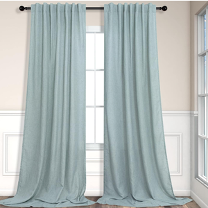 Aqua Curtains 84 Inch Length for Living Room Pair Set Back Tab Pocket Linen Panels Semi Sheer Blue Green Curtains for Bedroom Kids Teen Boys Coastal Beach Farmhouse Decor Seafoam Mint Teal Grey Gray