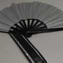 Glitter Large Rave Folding Clack Hand Fan with holster for men/women Handheld Fan for EDM,Festival,Club,Party,Dance (Silver) (33cm Closed | 63cm Open (13" Closed | 24.5" Open))