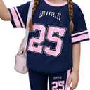 Girls 2 Piece Summer Outfits Graphic Letter Print Jersey Shirt and Biker Shorts Set Navy Blue Pink 11-12 Years (Blue)