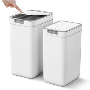 Joybos  Bathroom Trash Can with Lid, 3.6Gal + 2.4Gal Garbage Can with Pop-Up Lid, Small Trash Can Dog Proof, Slim Trash Bin Waste Basket for Toilet, Office, Bedroom, Living Room, Kitchen (White) Joybos  Bathroom Trash Can with Lid, 3.6Gal + 2.4Gal Garbage Can with Pop-Up Lid, Small Trash Can Dog Proof, Slim Trash Bin Waste Basket for Toilet, Office, Bedroom, Living Room, Kitchen (White)
