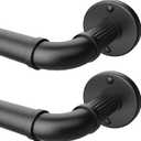 Black Curtain Rods 32 to 72 (3-6Ft) for Window: Outdoor - Industrial 1Inch Pole - Rustic Wrap Around Brackets - Simple Indoor Use - Set of 2