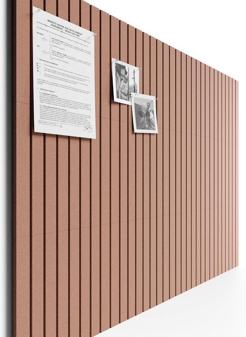 Bumusty Large Cork Board Alternative48 x 36" Felt Bulletin Board Tiles, with 30 Pushpins, 70 Adhesive Tabs, 12Pack Slat Wall Paneling, Cork Boards for Office Push Pin Board Felt Board Terracotta