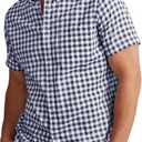 Runcati Mens Plaid Shirt Short Sleeve Button Down Linen Dress Shirt Wrinkle Free Casual Business Summer Work Shirts