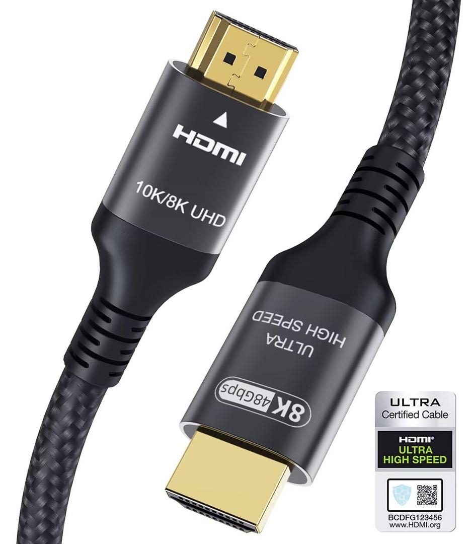 Certified 10K 8K HDMI 2.1 Cable 1.5 FT, 48Gbps Ultra High Speed HDMI Cord Ethernet CEC 4K 240Hz 165Hz 144Hz 120Hz 8K 60Hz eARC Netflix HDCP2.3 HDR10+ PC Laptop RTX5090 TV Monitor Projector X-box PS5