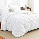 HIMEET Oversized Queen Comforter Set White - 7 Pieces Pintuck Bed in a Bag, Pinch Pleat Modern Room Decor, All-Season Soft Bedding Gift with Comforter, Sheets, Pillowcases & Shams