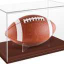 Football Display Case, Acrylic Football Display Box with Wooden Base, UV Protection Clear Case for Official Size Footballs, Sports Memorabilia Display Case