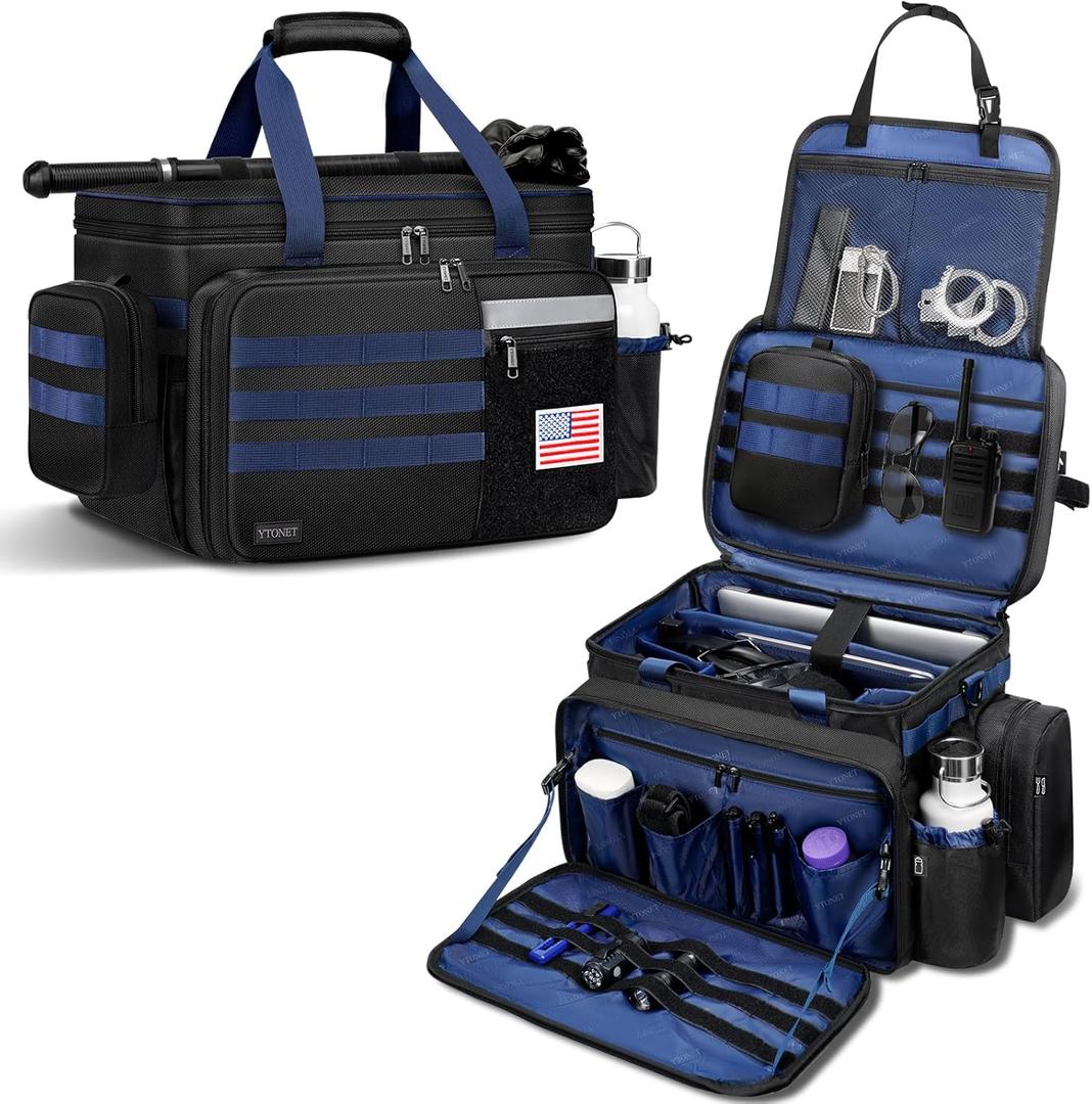 Patrol Bag Law Enforcement, Extra Large Police Gear Bag for Car Front Seat Organizer with a MOLLE Pouch & 15.6In Laptop Layer, Multiple Compartments Police Duty Bags Fit Vehicle Passenger Seat, Black