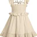 YOUNGER TREE Toddler Dress Baby Girls Cotton Ruffle Sleeveless Summer Dresses Kids Boho Beach Casual Sundress (3-4T, Khaki)