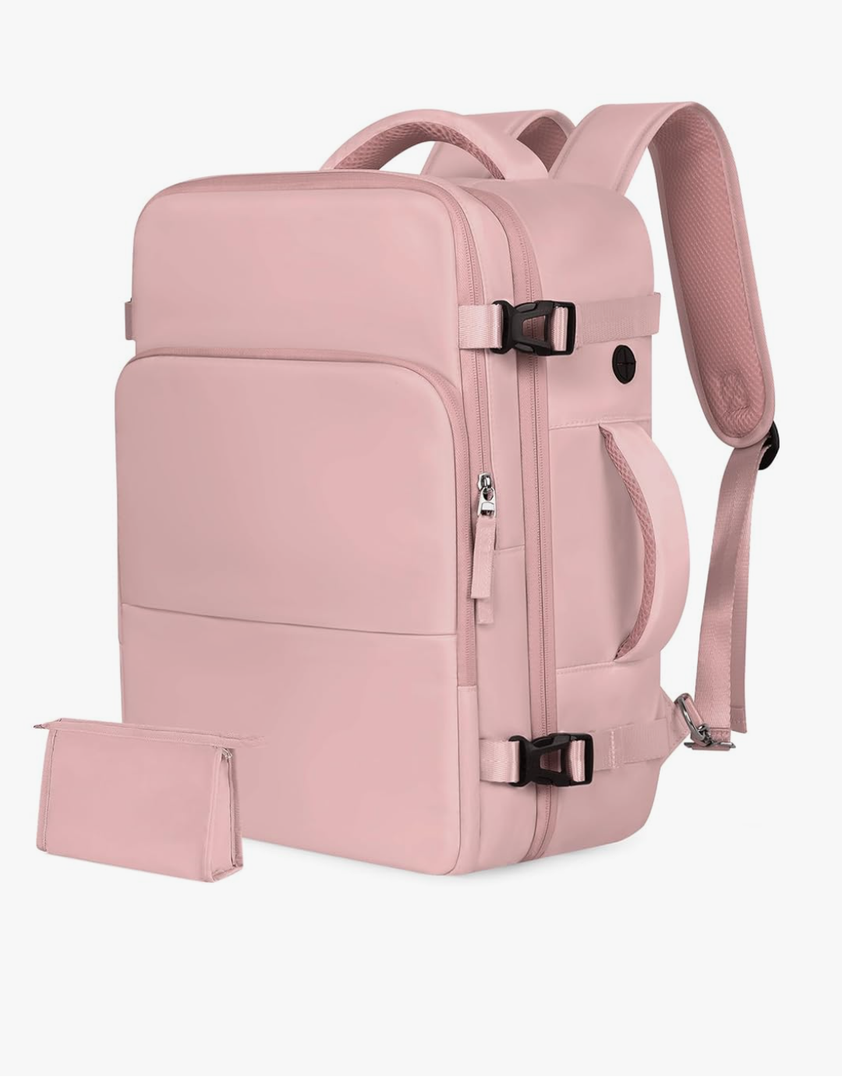Travel Backpack for Women Men, TSA Friendly Carry-on Backpack Airline Approved, Personal Item Bag on Airplanes, Travel Essentials Must Haves, Pink