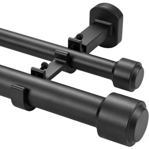 Heavy Duty Double Curtain Rods, 1 1/8IN Diameter Nonadjustable Dual Window Rods 96IN/8FT Length with Luxury Adjustable Brackets, Matte Black