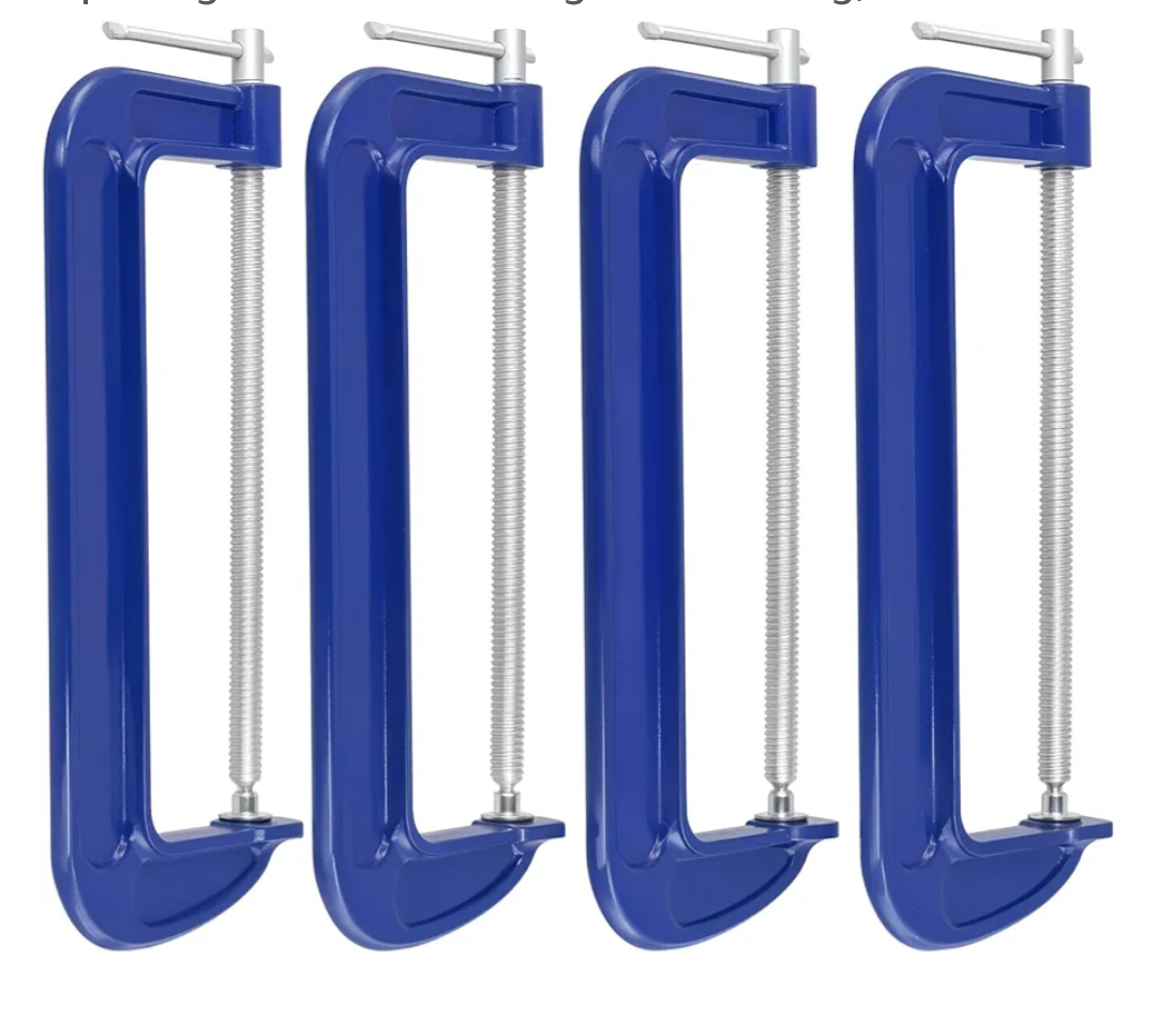 Cast Iron C Clamps, Blue, 12 Inch with 10 Inch Jaw Opening for Woodworking and Welding, 4 Pack