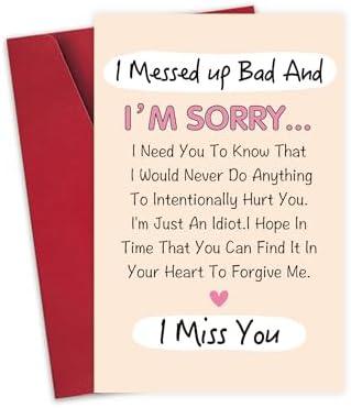 Pack of 3 Detuca Funny Poem Apology Card for Him Her, I Messed Up Cards for Man Woman, Forgive Me Card for Friends Family, Messed Up Bad And I'm Sorry