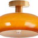 Orange Glass Flush Mount Ceiling Light Modern Close to Ceiling Light Fixtures with 11" Milk Glass Shade Dome Flush Mount Lamp Gold Brass Ceiling Lamp for Hallway Bedroom Kitchen Sink