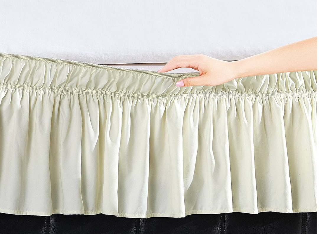 Celine Linen Luxury Wrinkle Resistant -Wrap Around Style- Elastic Bed Wrap Ruffled Bed Skirt 16inch Drop, Queen/King, Cream