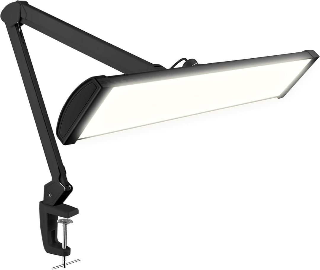 Neatfi LED Desk Lamp, 3,500 Lumens, 3 Light Modes, Dimmable, 45W, 26 Wide Shade, 540 SMD LEDs, Eye-Caring Task Lamp for Reading, Crafting, Workbench, Office (CCT with Clamp, Black)