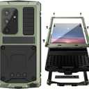 Compatible with Samsung Galaxy S25 Plus Metal Bumper Case with Stand Screen Protector Camera Cover Hybrid Durable Metallic Military Dust Proof Heavy Duty Full Body Man (Green)