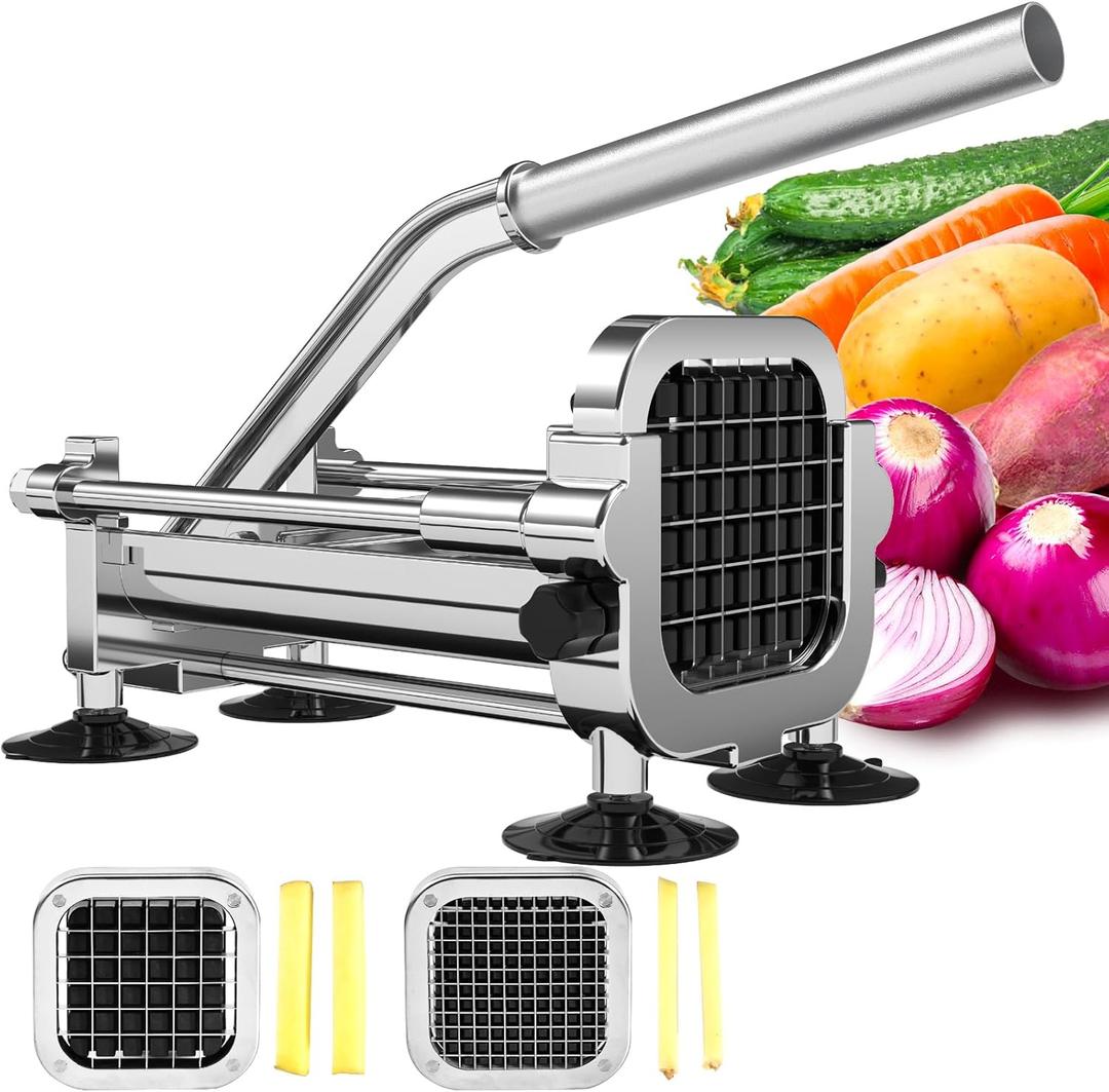 Befano French Fry Cutter, Stainless Steel Potato Cutter with 1/2 Inch and 1/4 Inch Blades, (Manual Cutter, 1/2 '' & 1/4 '' Blade) (1/2 Inch & 1/4 Inch, Manual Cutter)
