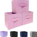 Storage bins collapsible storage bins,cube storage organizer Pack of 3 10.5 * 10.5 * 11 inch,For home and office Collapsible Closet Shelf Organizers, Drawer Organizers(Pink)