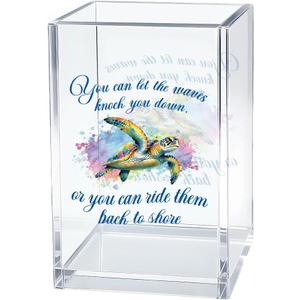 You Can Let The Waves Knock You Down Pen Holder Makeup Organizer, Fun Sea Turtle Pencil Pen Holder for Desk, Ocean Theme Desk Accessories, Beach Decor Organizer Office Gifts for Coworker Friend