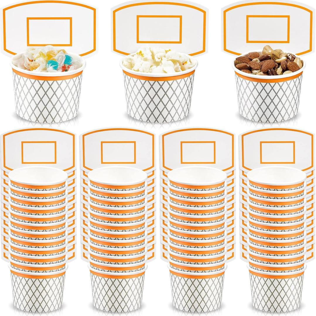 Basketball Hoop Snack Cups Basketball Party Decorations Paper Party Supplies Kids Paper Snack Cups Disposable Treat Food Bowls for Ball Themed Birthday Favors(48 Pieces)