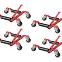 Car Wheel Dolly Jack Set of 4, Heavy Duty 6000 LBS Capacity Mechanical Wheel Dolly with Ratcheting Foot Pedal, Vehicle Positioning Jack for Tire Auto Repair Moving, Red