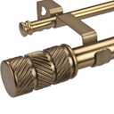 1-1/8 Inch Diameter Antique Gold Curtain Rods with Knurl Design Finial, 72-144 inch Telescoping Double Curtain Rods for window width 68-140 inch, Drapery Rods for Bedroom,Living Room