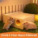 Hamster and Mouse Wooden Tunnel Cage Secret Peep Shed and Explore Hideout Flip Cover Design Hamster Play Tunnel