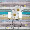 Decorative Switch Plate Covers Farmhouse Rustic Plank Texture Floral Daisy Flowers 2 Gang Wall Plate Double Toggle Light Switch Cover Plate Electric Dual Device Electrical Faceplate