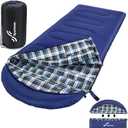 Sportneer 0 Degree Sleeping Bag for Cold Weather, XL Winter Sleeping Bag for Adults, Flannel Lined Camping Sleeping Bag, 32F59F Rated, 87" x 33.5", 4.4 lbs, Detachable Hood, Compression Sack (Blue)