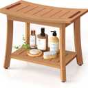 Waterproof Shower Benches for Inside Shower, Poly Lumber Shower Stool with Storage Shelf & Adjustable Feet, SPA Bathroom Seat Chair for Shaving Legs, Indoor or Outdoor Use, Teak Brown