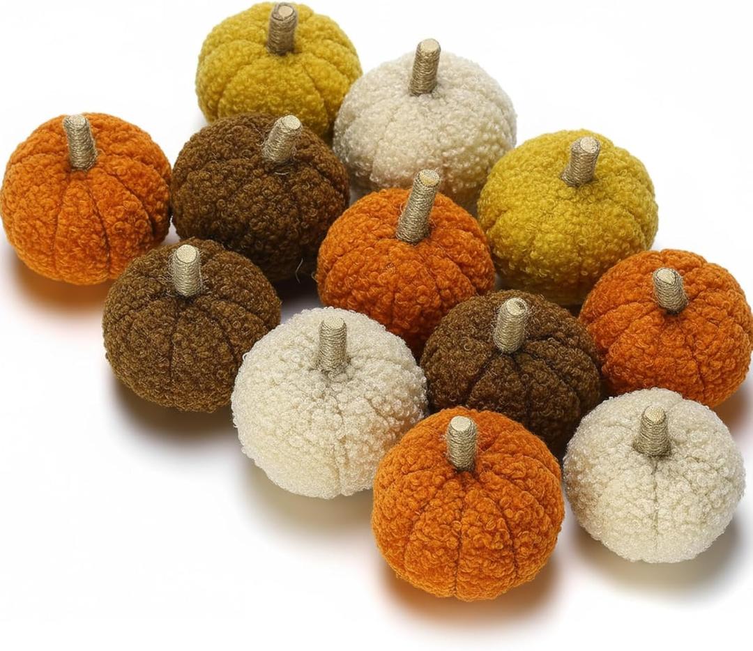 Soulchen 12 Pcs Small Christmas Plush Foam Pumpkins Plush Mini Pumpkins Decor for Christmas Table Centerpiece Farmhouse Xmas Mantel Decor