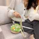 Handmade Knitted Purse Wool Knitted Mushroom Shoulder Bag for Women Crossbody Bucket Bag with Drawstring Green