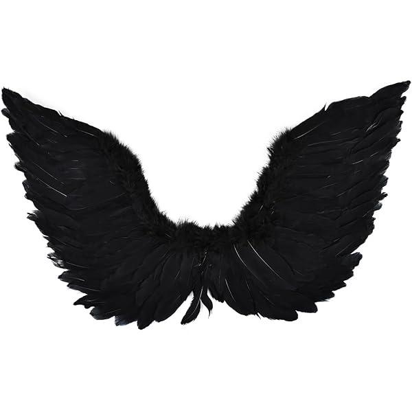 Angel Wings Costume Accessories-Feather Wings with Halo Headband Set for Adults, Lightweight Adjustable Fairy Wings,Cosplay Black