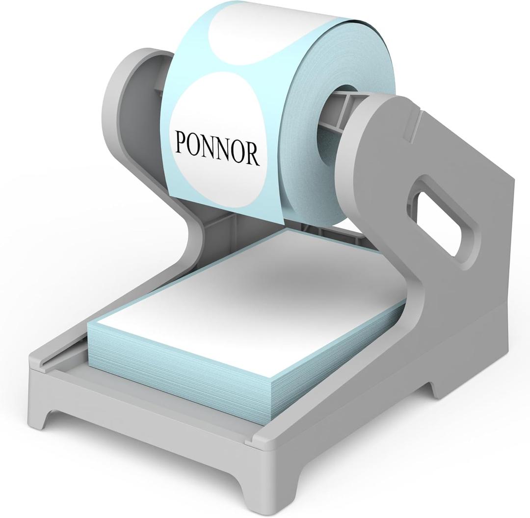 PONNOR Label Holder for Rolls and Fanfold Labels Shipping Labels Stand Desktop Thermal Printer DIY Accessory Business Supplies for Home, Office(Grey) (Gray)