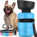 lesotc Dog Water Bottle, Portable Water Dispenser with Bowl, Leak Proof Pet Travel Squeeze Bottle, Puppy Essentials Dog Stuff Accessories for Outdoor Walking, Hiking, Camping (18 Ounces, Blue)