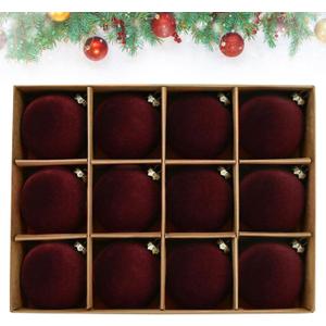 12Pc 2.4Inch Velvet Christmas Ornaments Balls Sets Shatterproof Christmas Balls Christmas Hanging Decorations Neutral Textured Ornaments Decorative for Christmas Tree (Wine Red)