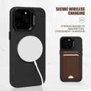 Black Genuine Leather Case for iPhone 15 Pro Max with Hidden Stand, Multifunctional Slim Fit Unique Designer Phone Protective Cover Compatible with MagSafe for Men Women
