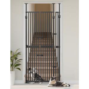 Extra Tall Cat Gate for Doorway: Sprouterie 74.8"-90.5" Pressure Mount Tall Cat Gates for Pet 30.3"-38.2" Wide Black Wall Drilling for Indoor Stairs Doorway Room Door Safety No Barrier