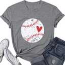 Baseball Shirt Women Baseball Heart Tee Shirts Baseball Mom Tshirt Game Day Casual Crew Neck Short Sleeve Tops (Medium, Grey)