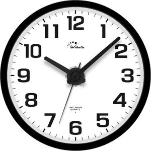 WallarGe Night Light Wall Clock for Bedroom - Silent Lighted up Wall Clock Glow in The Dark, Battery Operated for Living Room/Kitchen, Easy to Read Large Digital Display, 12 Inch (Black)