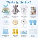 Baby Shower Gifts for Boys 12-in-1 Baby Boy Gift Set for Newborn, Premium Gender Reveal Gifts for New Parents, with Elephant Lovey, 100% Cotton Onesie, Photo Frame & Carriage Storage Case, Blue