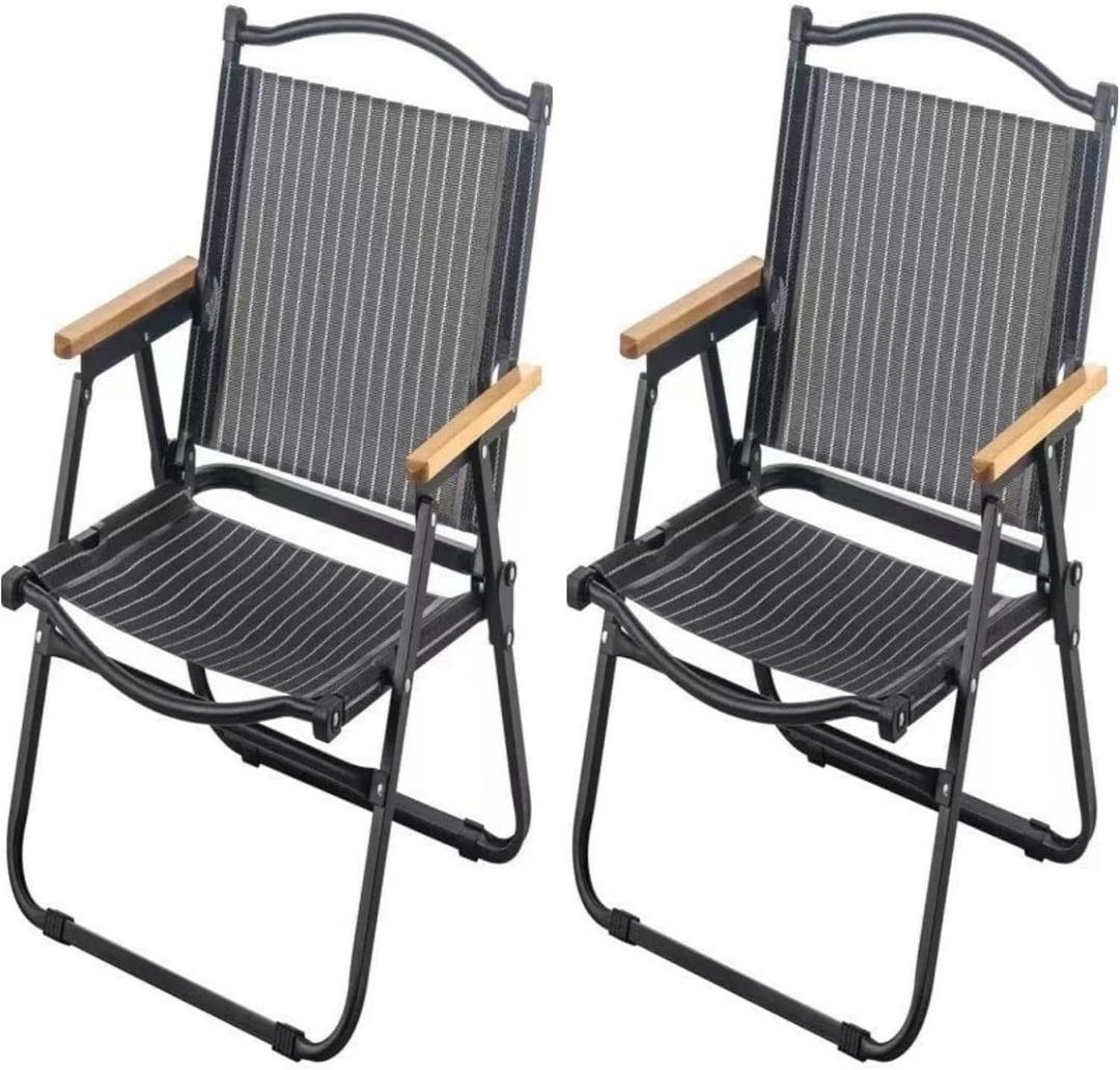 2-Pack Portable Folding Fishing Chair with Thickened Steel Frame, Solid Wood Armrests & Teslin Fabric - Lightweight Collapsible for Hiking, Beach, Backpacking & Picnic