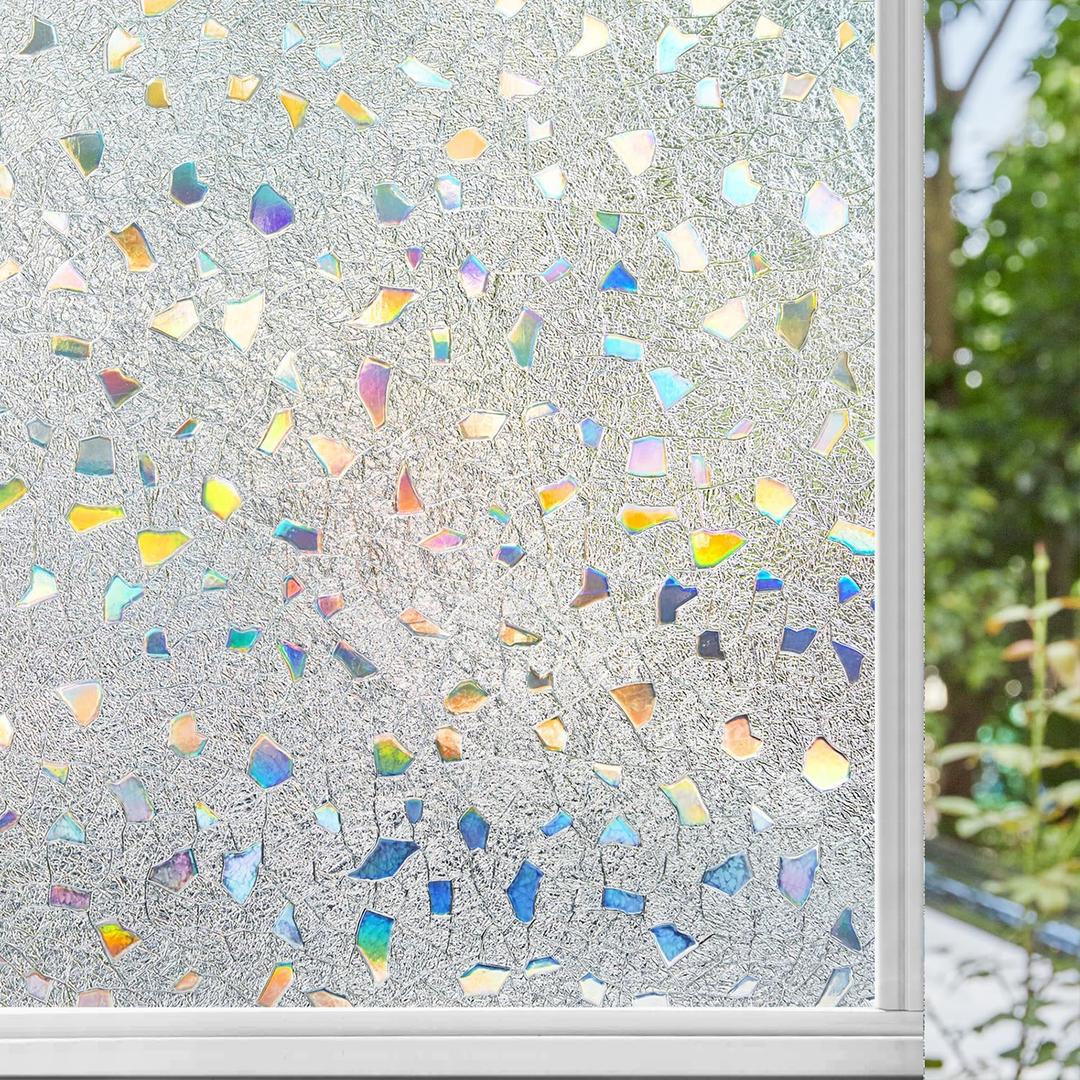 NINETREX Window Privacy Film, Stained Glass Frosted Window Film, Decorative 3D Vinyl Cling Decals,Static Cling Sticker Non-Adhesive for Home, Colorful Gravel, 35.4 x 78.7Inches